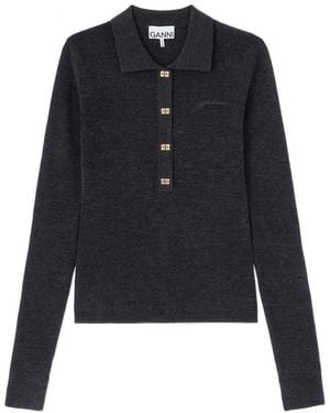 Ganni Truien & Vesten ,Zwart ,Wol Gebreid Poloshirt - Blauw