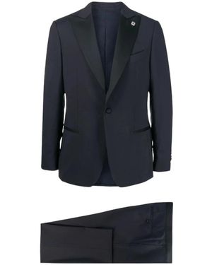 Lardini Kostuums ,Blauw ,Leer Single-Breasted Suit Set