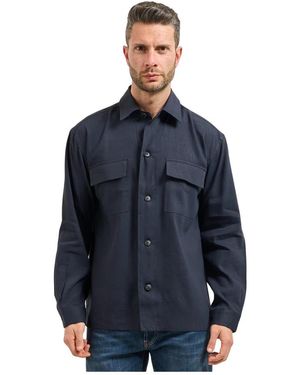 HUGO Overhemden ,Blauw ,Linnen Shirt Met Opgestikte Zakken Aan De Voorkant