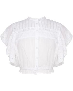 Pepe Jeans Cropped Eyelet Blouse - Wit