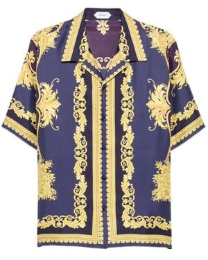 Versace Barocco-Print Kurzarmhemd - Blau