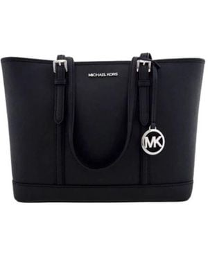 Michael Kors Jet Set Travel Kleine Henkeltasche Aus Saffianoleder Mit Reißverschluss Oben - Schwarz