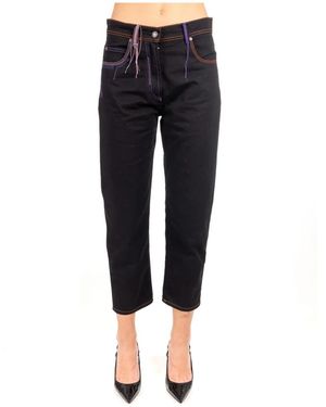 MSGM Zwarte Straight Leg Jeans Met Kleurrijke Stiksels