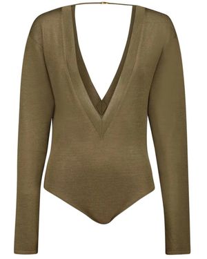 Saint Laurent Groene Mesh Bodysuit Met V-Hals