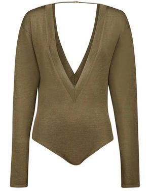Saint Laurent Groene Mesh Bodysuit Met V-Hals