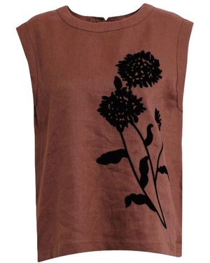 Kaos Linu-Oberteil Mit Blumenakzenten - Braun