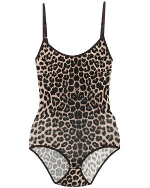 Baserange Leopardenmuster Spaghettiträger Bodysuit - Schwarz
