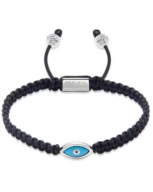 Nialaya Bracciale a stringa nera degli uomini con occhiale d`argento - Blu