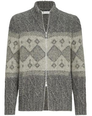 Brunello Cucinelli Fair Isle Reißverschluss-Strickjacke - Grau