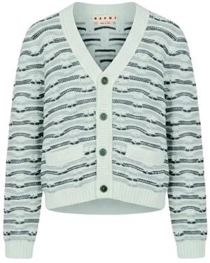 Marni Gebreide Cardigan Van Wol Met Gemengde Steken - Groen