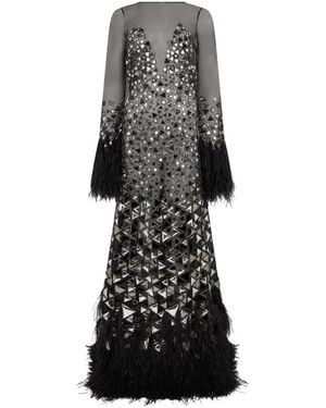 Alberta Ferretti Kleedjes ,Zwart ,Polyester Elegant Lange Jurk Met Spiegels En Franjes