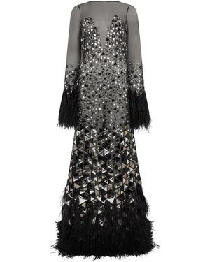 Alberta Ferretti Kleedjes ,Zwart ,Polyester Elegant Lange Jurk Met Spiegels En Franjes