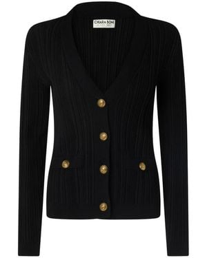Chiara Boni Schwarzer V-Ausschnitt Pullover Mit Goldfarbenen Knöpfen