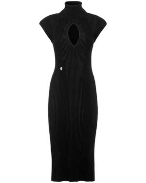 Philipp Plein Padded Shoulder Knit Midi Dress - Zwart