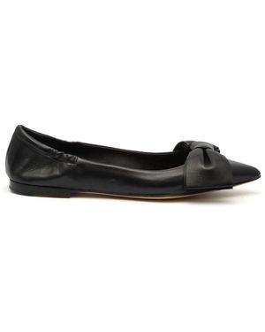 Pomme D'or Ballerina in pelle nera con fiocco - Nero
