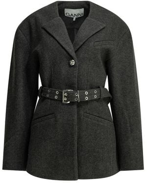 Ganni Jassen ,Zwart ,Wol Blazer Van Wolmix Met Riem