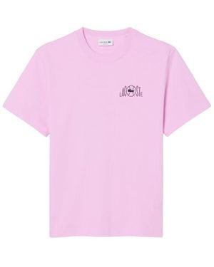 Lacoste Tops ,Roze ,Katoen Printed Cotton Tee