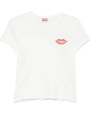 KENZO Tops ,Wit ,Katoen T-Shirt Met Ronde Hals