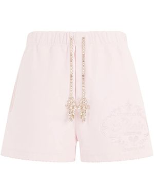 Philipp Plein Korte Broeken ,Roze ,Katoen Washed Fleece Shorts Tennis Club Crystals