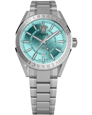Versace Herren Armbanduhr V-Code Gmt 42 Mm Edelstahlgehäuse - Grau