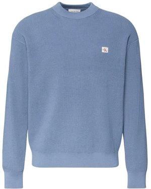 Calvin Klein Strukturierter Strickpullover Mit Rundhalsausschnitt - Blau