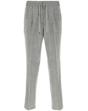 Brunello Cucinelli Broeken ,Grijs ,Wol Drawstring Geplooide Broek