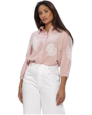 Jansen Amsterdam Overhemden ,Roze ,Raella Blouse Ae 701 3/4 Mouw Borduursel