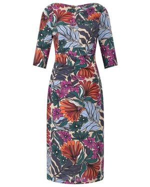Talbot Runhof Blumiges Midi-Kleid Mit Raffung - Blau