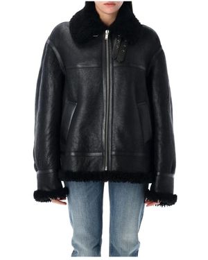 Saint Laurent Zwarte Aviator Leren Jas Buitenkleding