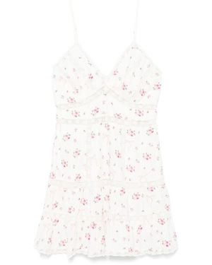 LoveShackFancy Blumig Besticktes Rosa Kleid - Weiß