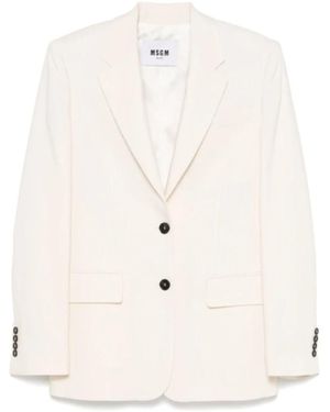 MSGM Jassen ,Katoen Ivoor Blazer Jas Voorste Knoopsluiting - Wit