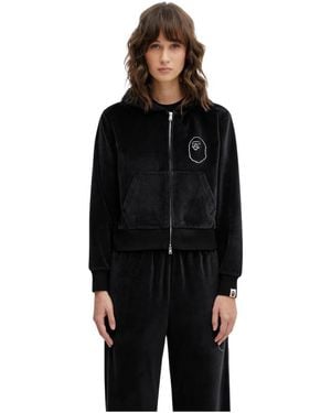 A Bathing Ape Hoodies & Sweatvesten ,Zwart ,Crystal Stone Ape Head Velour Zip Hoodie