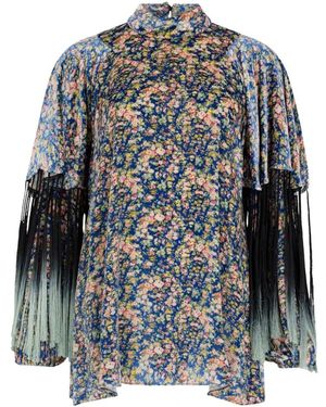 Philosophy Di Lorenzo Serafini Blouse Met Franjes En Bloemendruk - Blauw