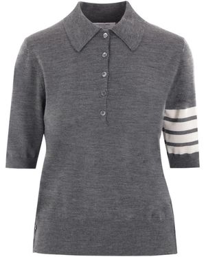 Thom Browne Polohemd Aus Schurwolle Mit Dreiviertelärmeln - Grau