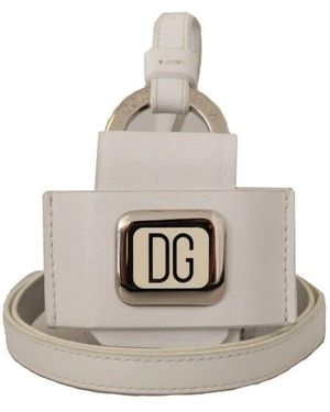 Dolce & Gabbana Weißes Lederband Silbernes Metall Airpods Hülle - Natur