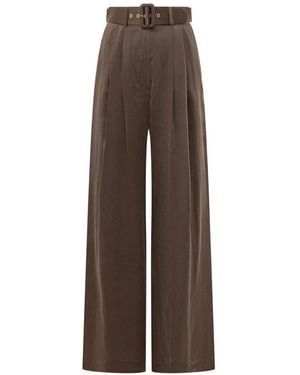 Zimmermann Broeken ,Bruin ,Wijde Pijpen Broek Met Plooi Aan De Voorkant