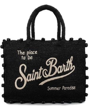 Mc2 Saint Barth Bestickte Raffia-Tasche - Schwarz