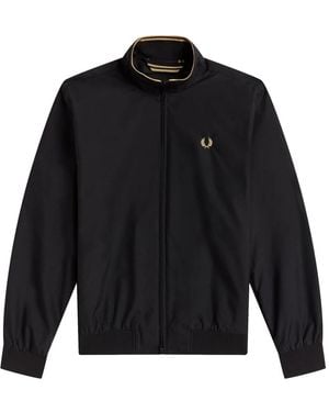 Fred Perry Sportliche nylonjacke mit gestreiftem saum - Schwarz