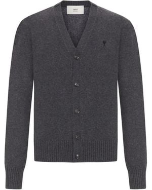 Ami Paris Anthrazit Klassischer Cardigan Mit Herzlogo - Grau
