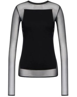 Dondup Overhemden ,Zwart ,Katoen Girocollo N Tulle Di Cotone