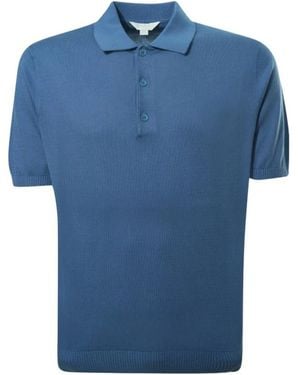 Malo Tops ,Blauw ,Katoen Polo Shirt Met Korte Mouwen En Drie Knopen
