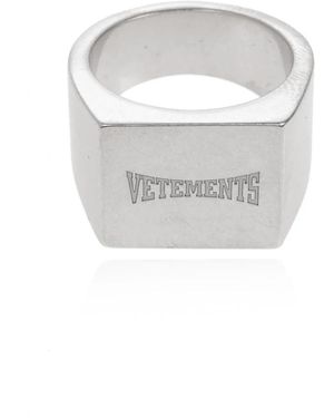 Vetements Accessoires ,Grijs ,Satijn Ring Met Logo - Wit