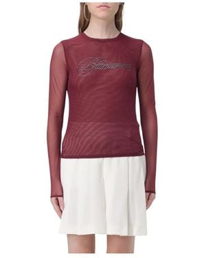 Blumarine Elegantes Mesh-Top Mit Strass-Detail - Rot