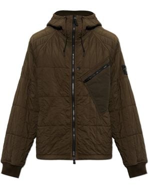 Stone Island Jassen ,Bruin ,Nylon Ultralichte Nylon Gevoerde Jas Met Capuchon - Groen