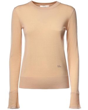Chloé Truien & Vesten ,Oranje ,Round-Neck Truien - Naturel