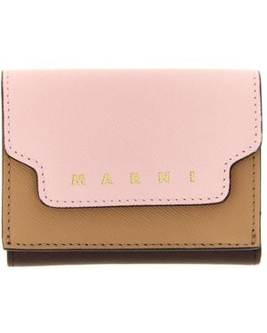 Marni Accessoires ,Veelkleurig ,Leer Saffiano Leren Drievoudige Portemonnee - Roze