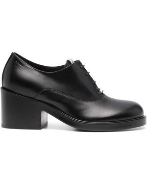Bally Schoenen ,Zwart ,Leer Zwarte Leren Veterschoenen Met Blokhak