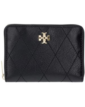 Tory Burch Accessoires ,Zwart ,Leer Charlie Quilted Ritssluiting Portemonnee