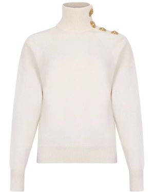 Balmain Trui Met Hoge Hals En Knopen Met Munten - Wit