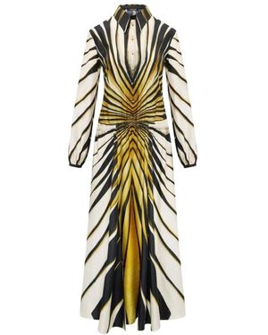 Roberto Cavalli Ray Of Print Seiden Midikleid - Mettallic
